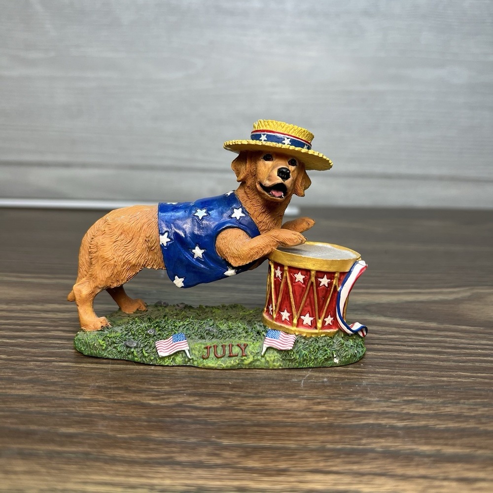 Danbury Mint July‎ Golden Retriever Patriotic 4th of July Drummer Dog Figurine